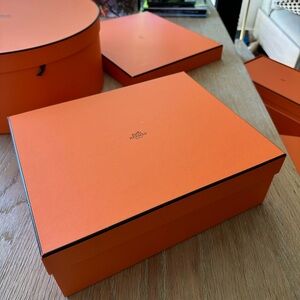 New Hermes gift box, with ribbon and dust bag. Size 13” 11.5” 5”